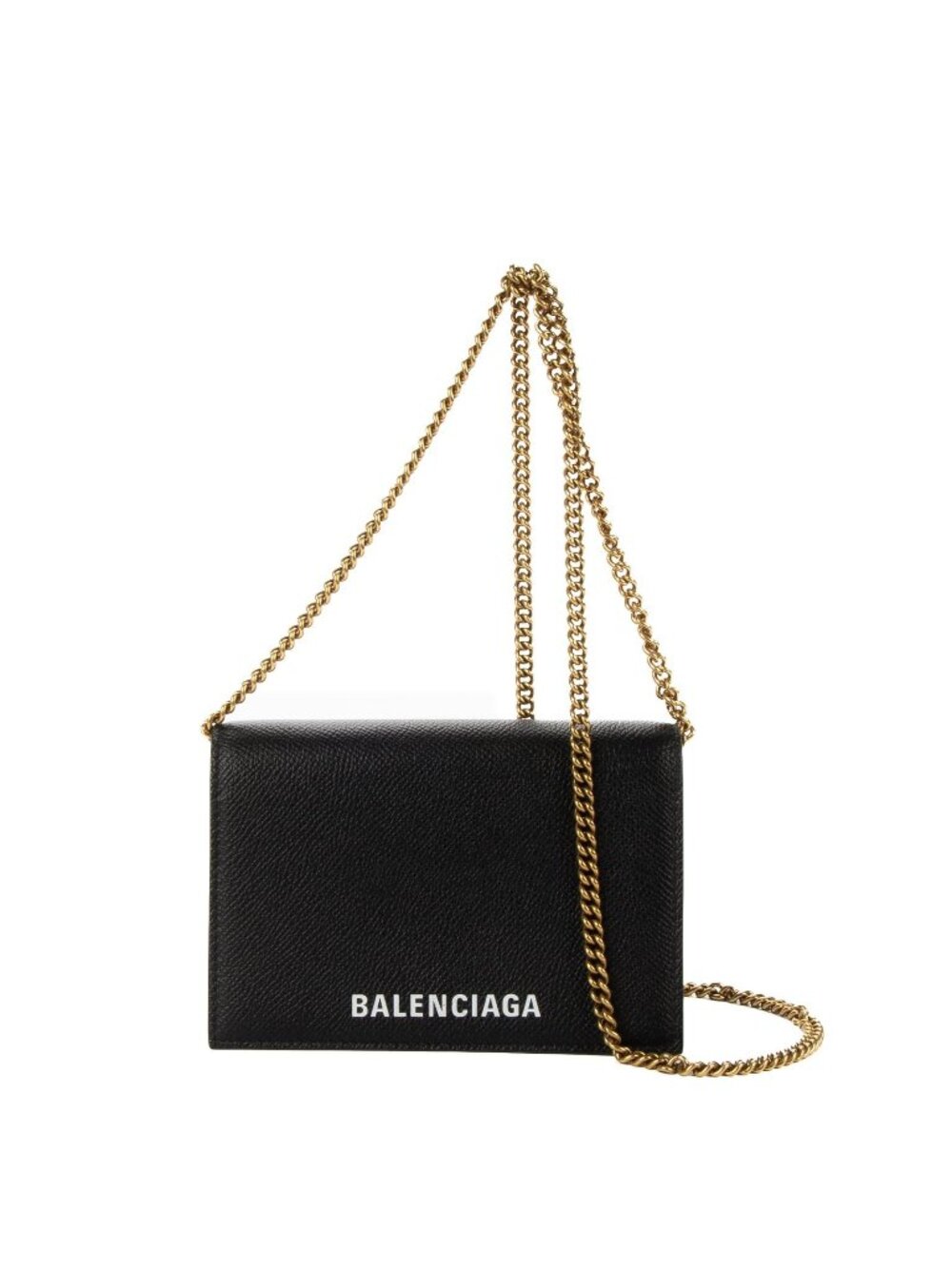 Balenciaga CC Wallet Black Grain Calfskin Leather on Chain
